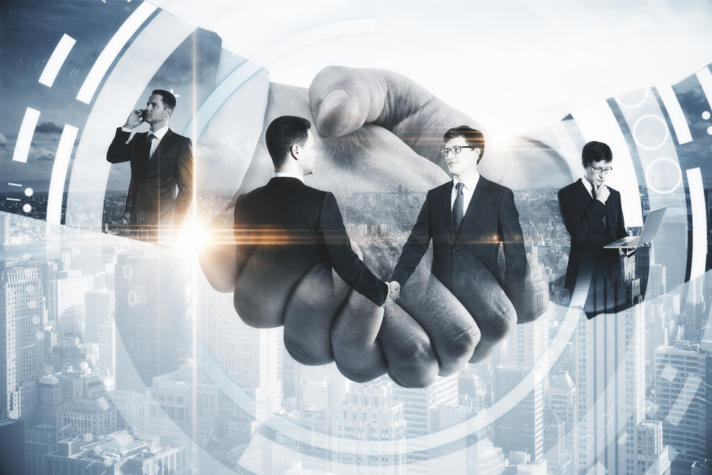 Entreprise, poignée de main, hommes d'affaires